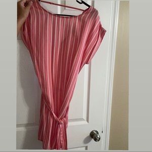 Pink and white stripped belted dress size small